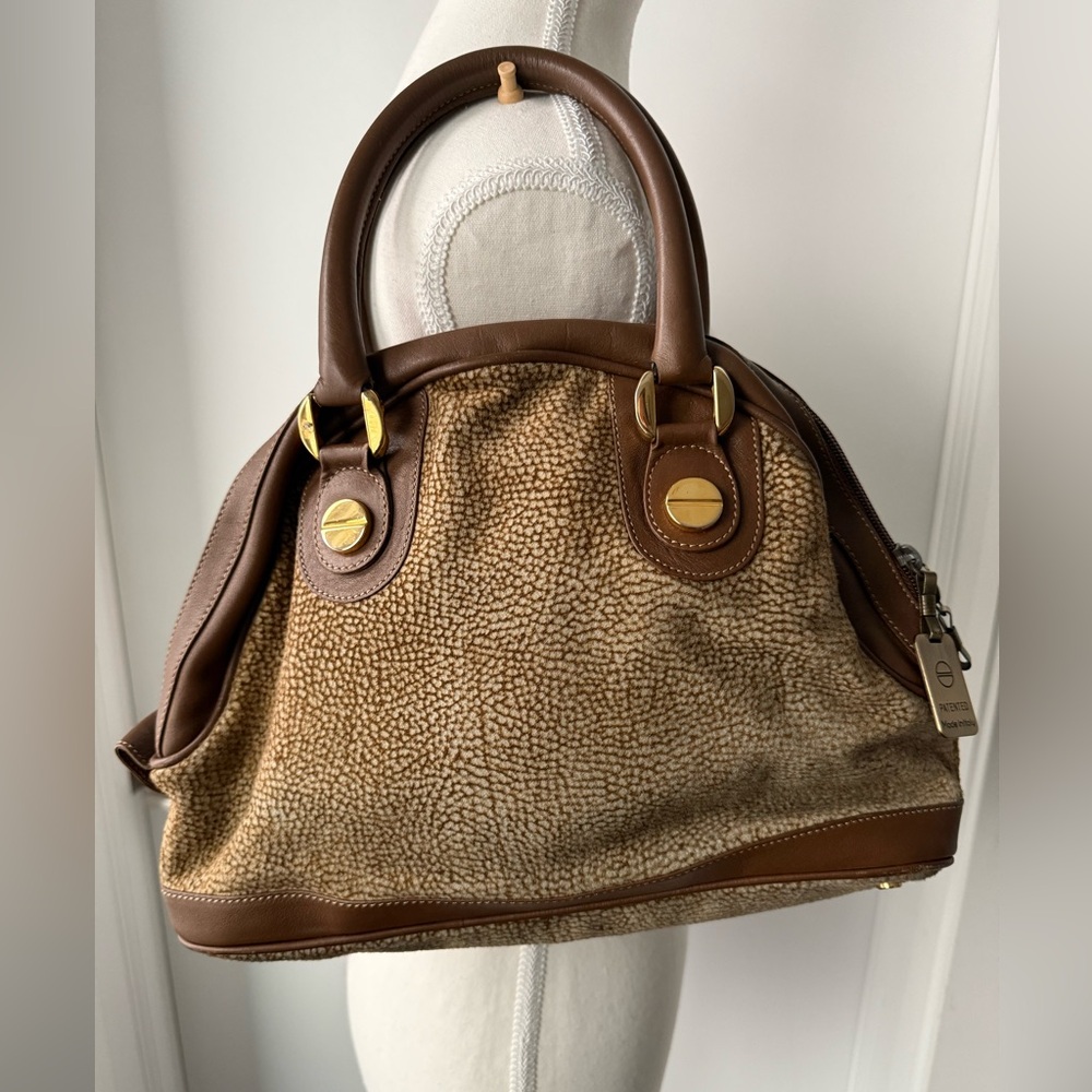Borbonese vintage “Quail” pattern Suede & Leather Dome Purse